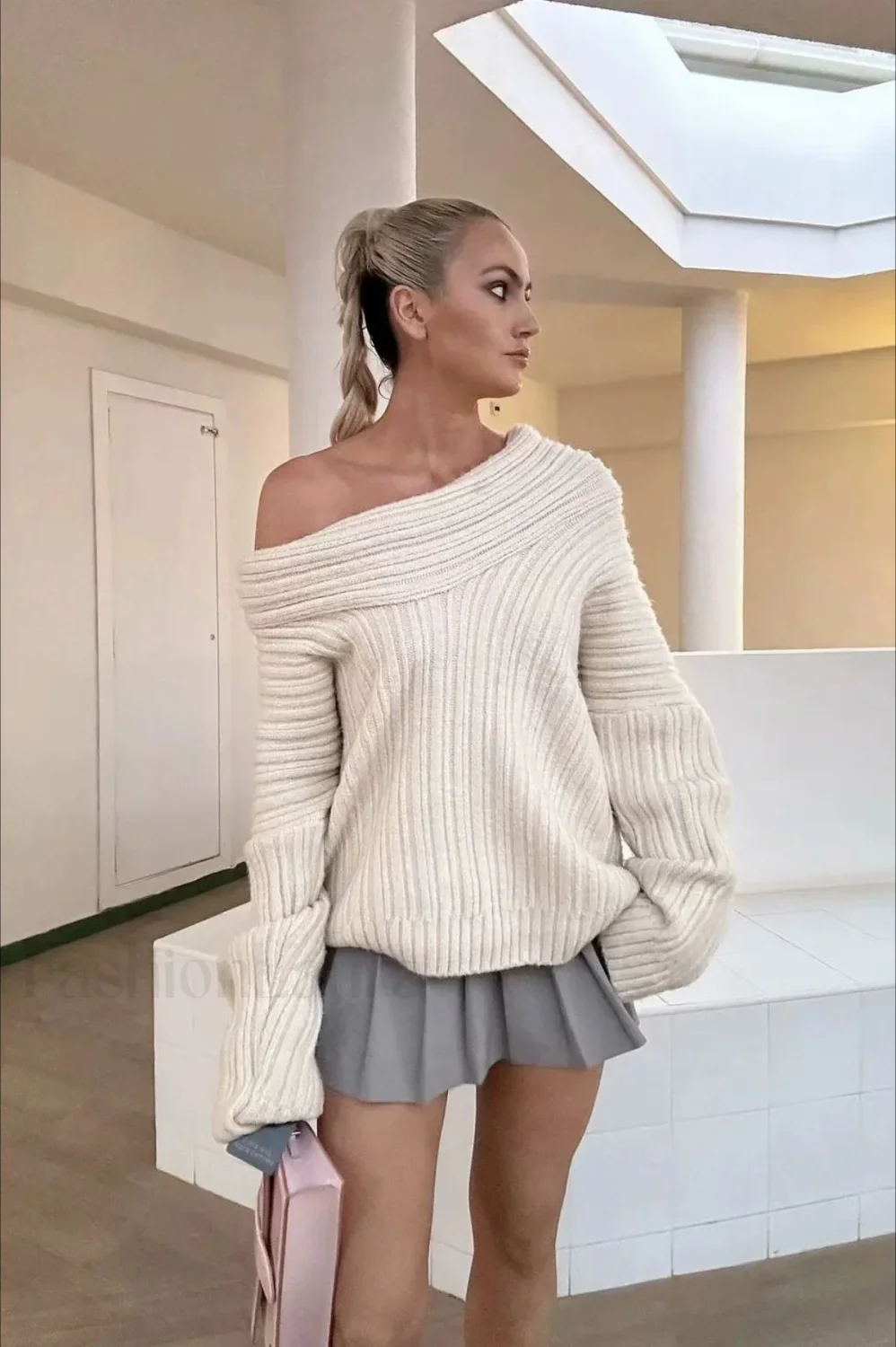 Lazy Chic Off-Shoulder Knit Sweater - Image 9