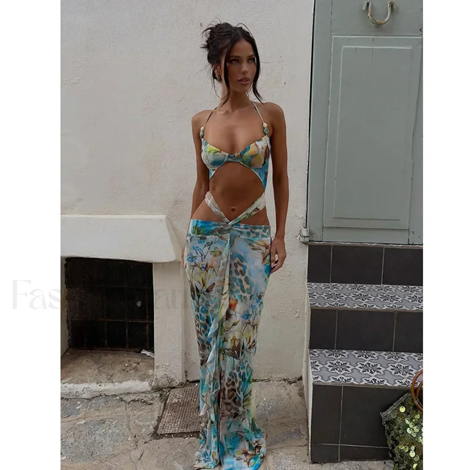 Leopard Deep V-Neck Floral Dress - Image 10