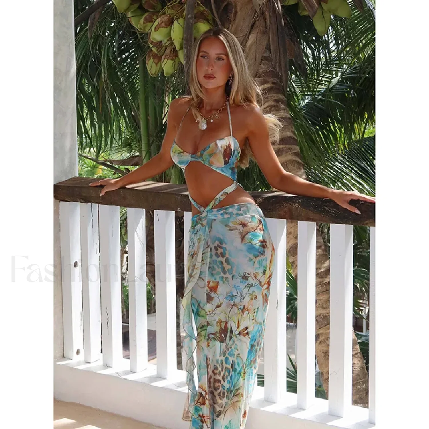 Leopard Deep V-Neck Floral Dress - Image 4