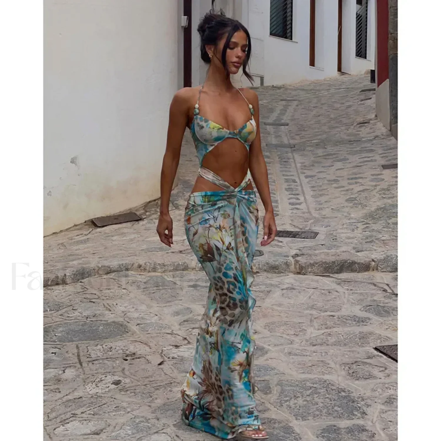 Leopard Deep V-Neck Floral Dress - Image 9