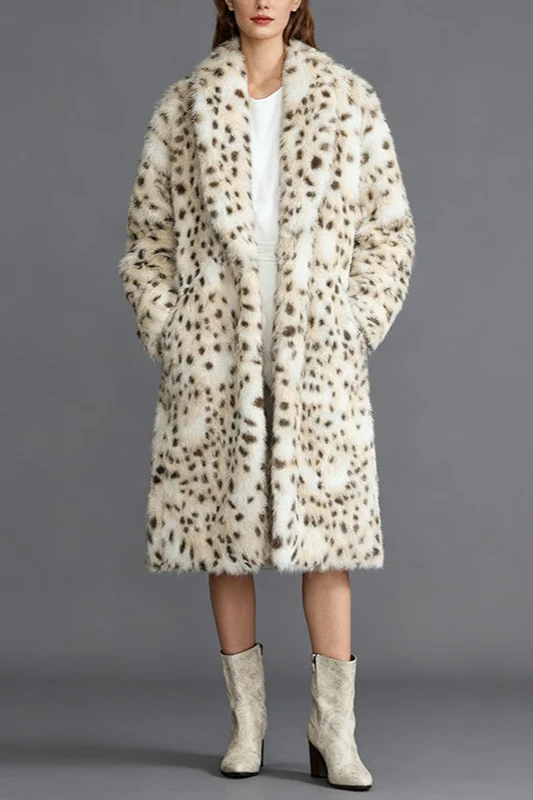 Leopard Print Faux Fur Notch Collar Overcoat - Image 3