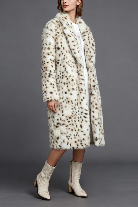 Leopard Print Faux Fur Notch Collar Overcoat - Image 4