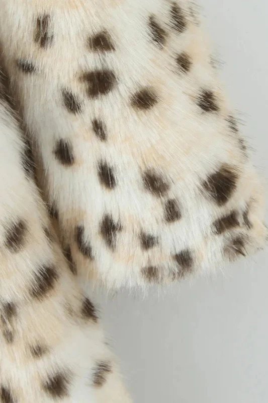 Leopard Print Faux Fur Notch Collar Overcoat - Image 5