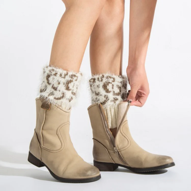 Leopard Print Feather Yarn Boot Cuffs - Image 3