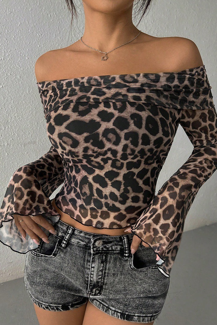 Leopard Print Off Shoulder Long Sleeve Tee - Image 6