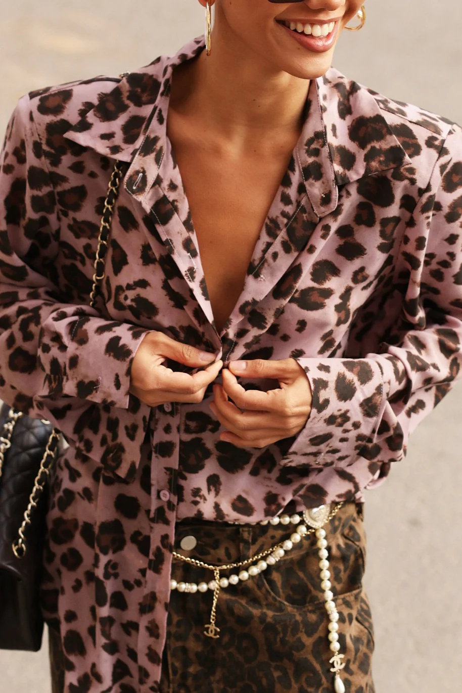 Leopard Print Shoulder Pad Blouse - Image 2
