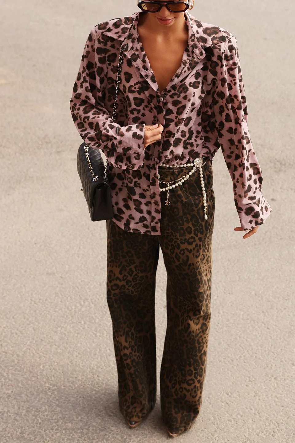 Leopard Print Shoulder Pad Blouse - Image 3