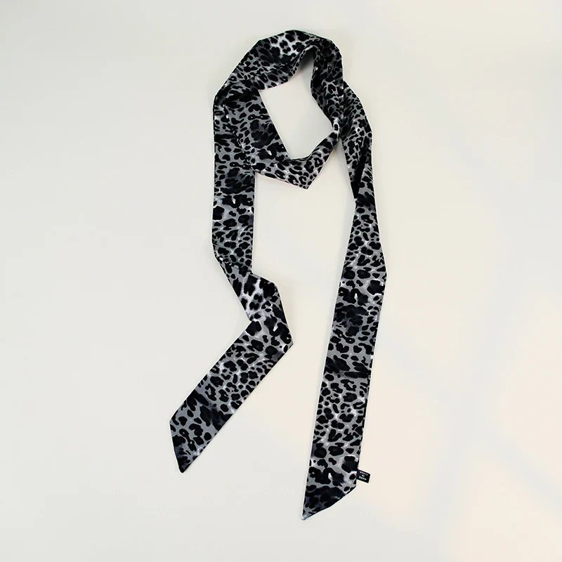 Leopard Print Skinny Long Neck Tie Ribbon Scarf - Image 5