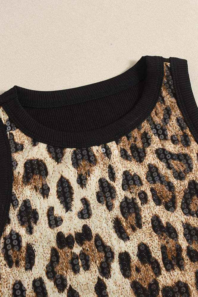 Leopard Sequin Crop Tank Top - Image 6
