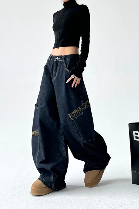 Leopard Spliced Vintage Wide Leg Jeans - Image 3