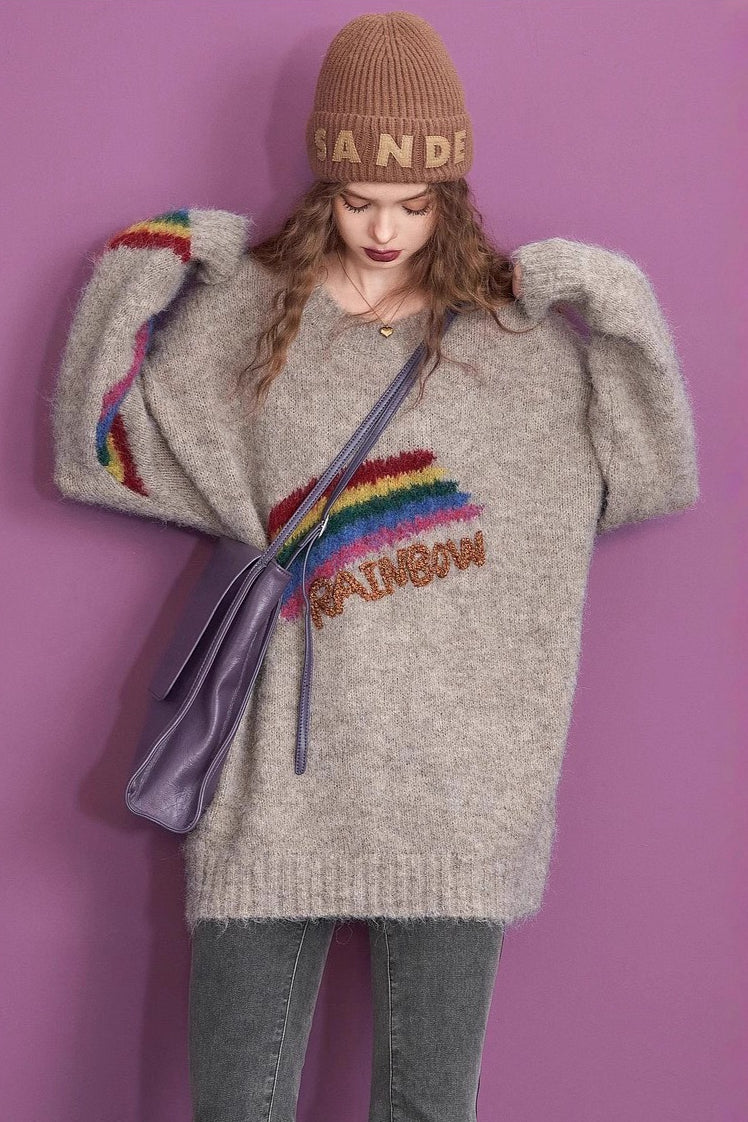 Letter Embroidery Relaxed Crewneck Sweater - Image 3