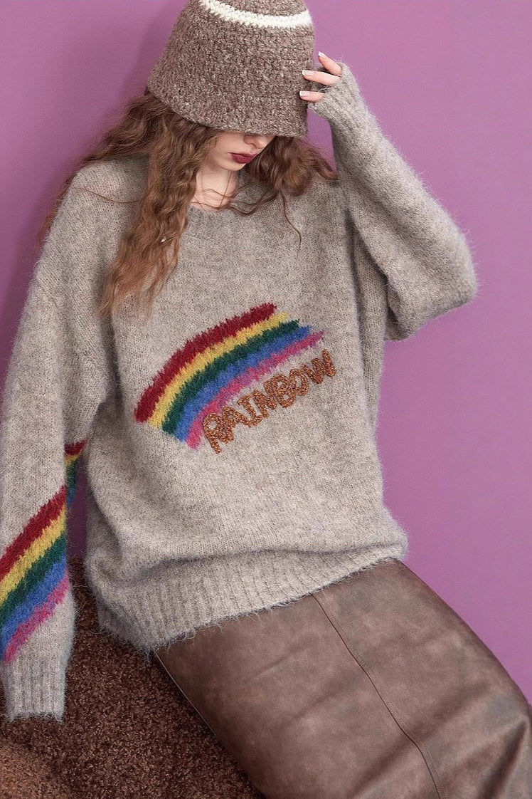 Letter Embroidery Relaxed Crewneck Sweater - Image 4