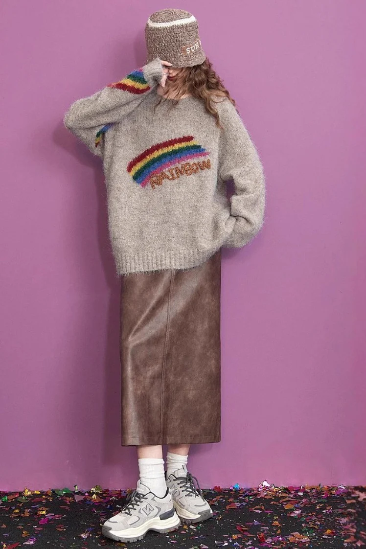 Letter Embroidery Relaxed Crewneck Sweater - Image 5