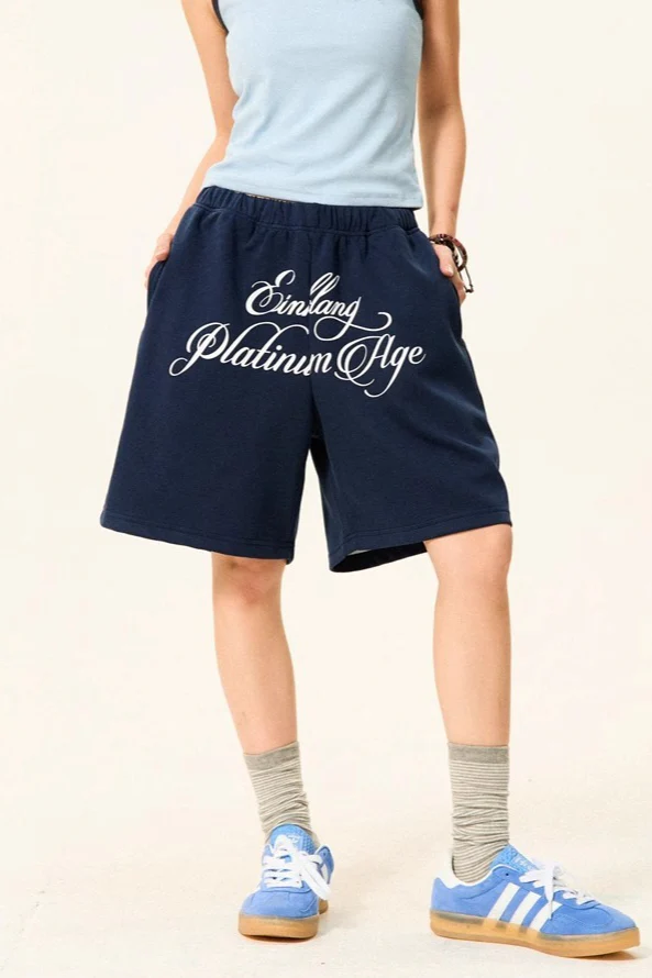 Letter Print Loose Fit Casual Shorts - Image 3