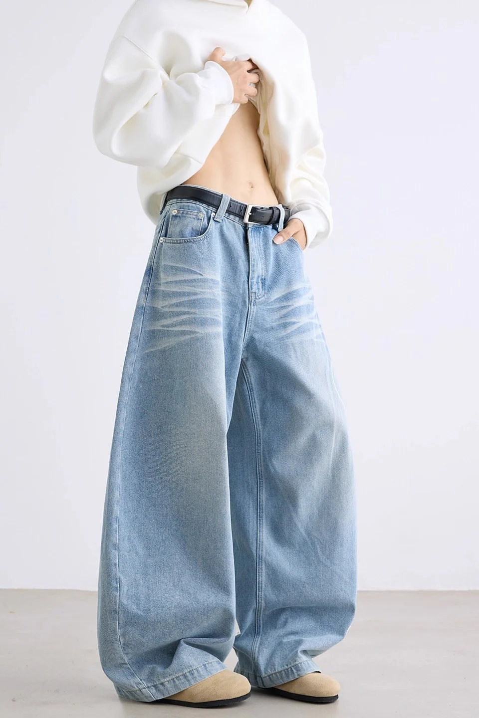Letter Printed Slouchy Wide Leg Versatile Jeans - Image 10