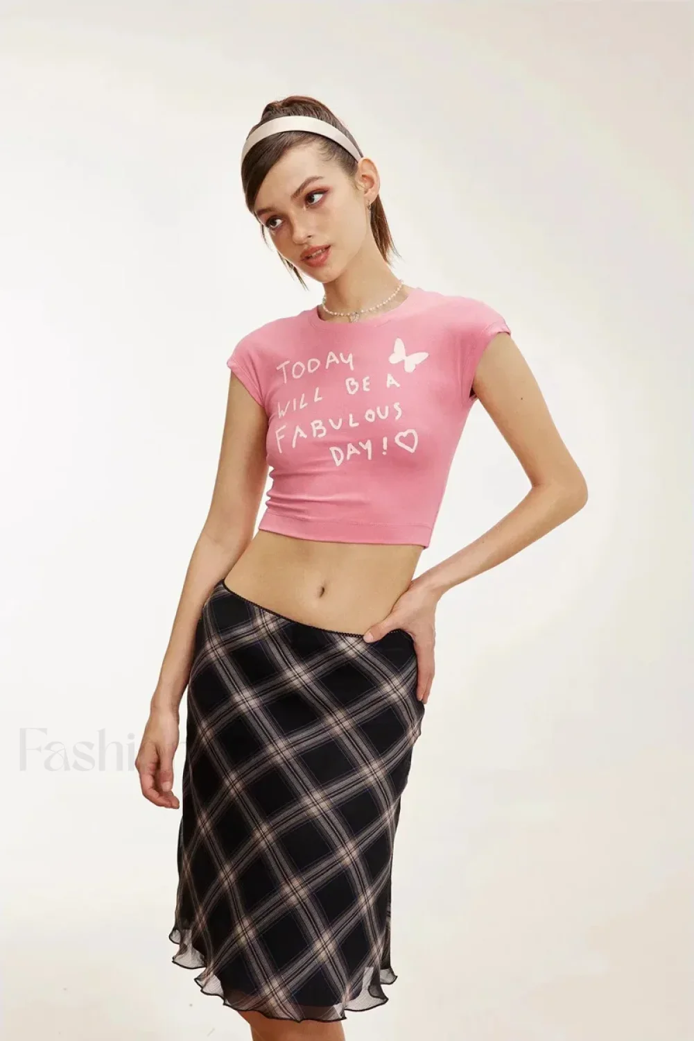 Lettuce-Edge Mesh Plaid Skirt - Image 6