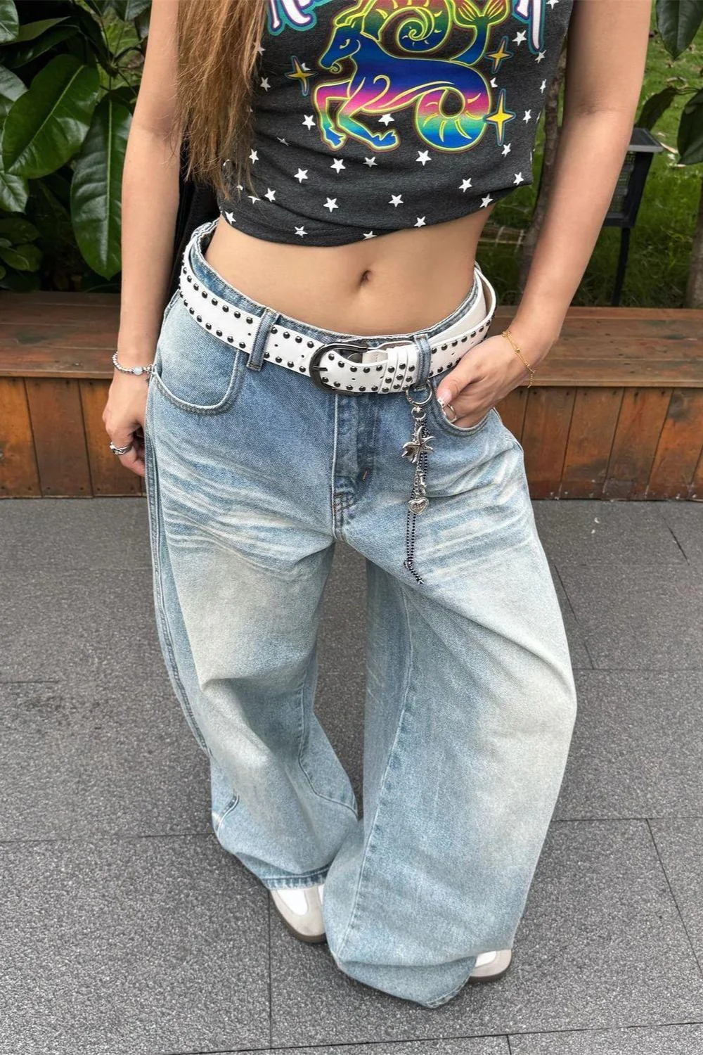 Light Blue High Waist Washed Wide Leg Jeans - Image 5