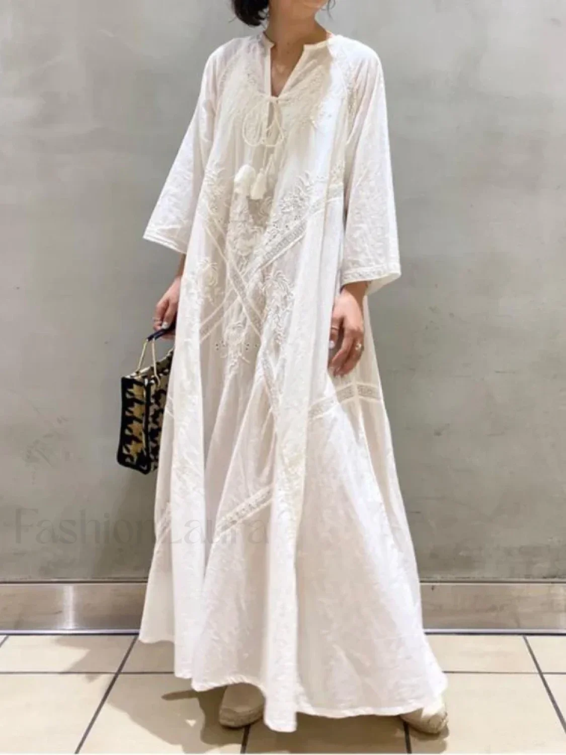 Linen Lace-Up White Boho Dress - Image 4