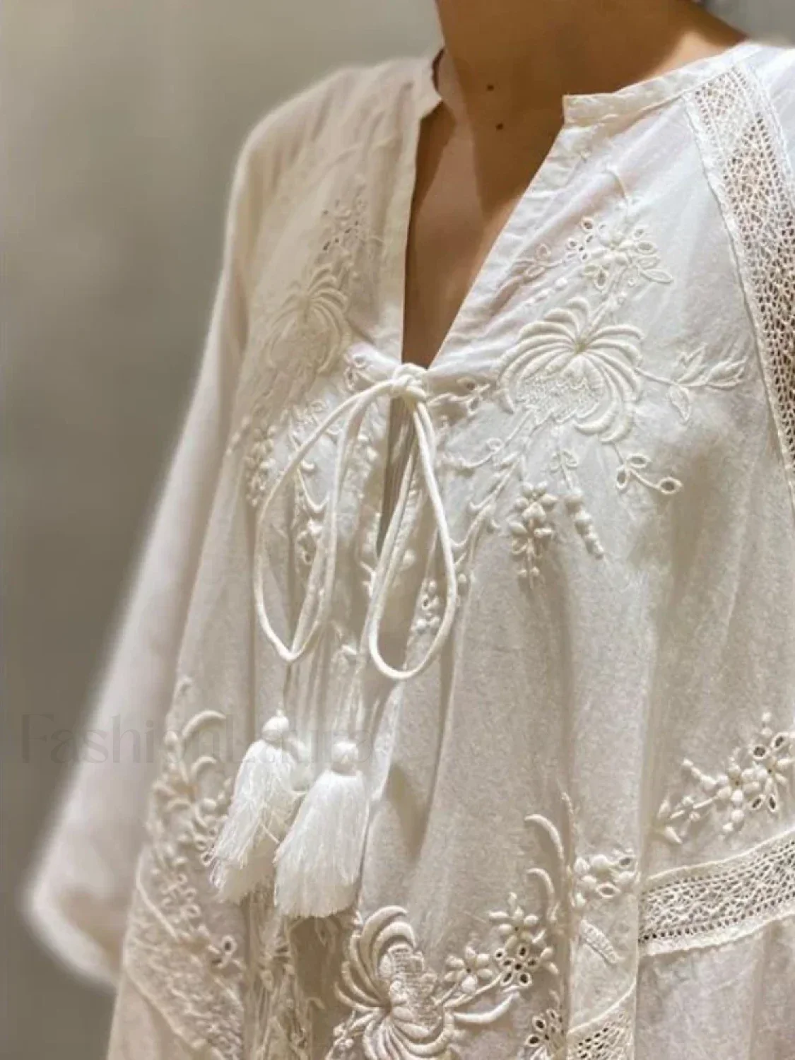 Linen Lace-Up White Boho Dress - Image 5