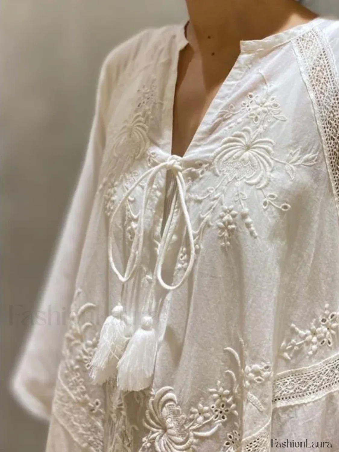 Linen Lace-Up White Boho Dress - Image 8