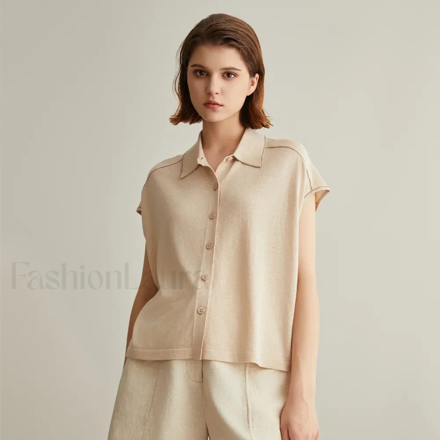 Linen Silk Polo Knitted Cardigan T-Shirt - Image 7
