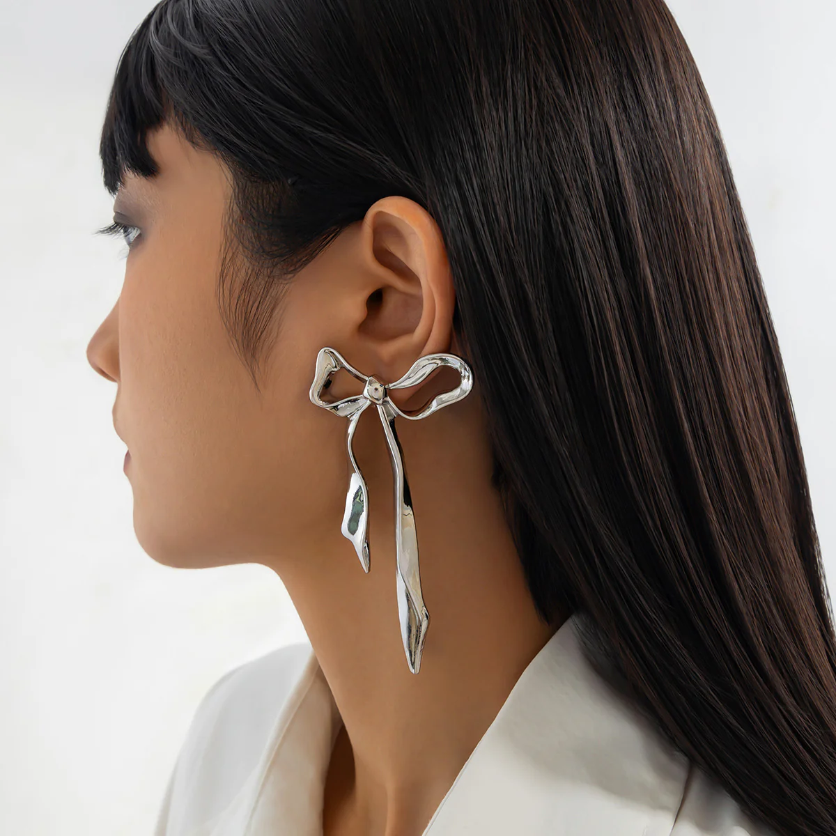 Liquid Irregular Ruched Bow Earrings - Image 6