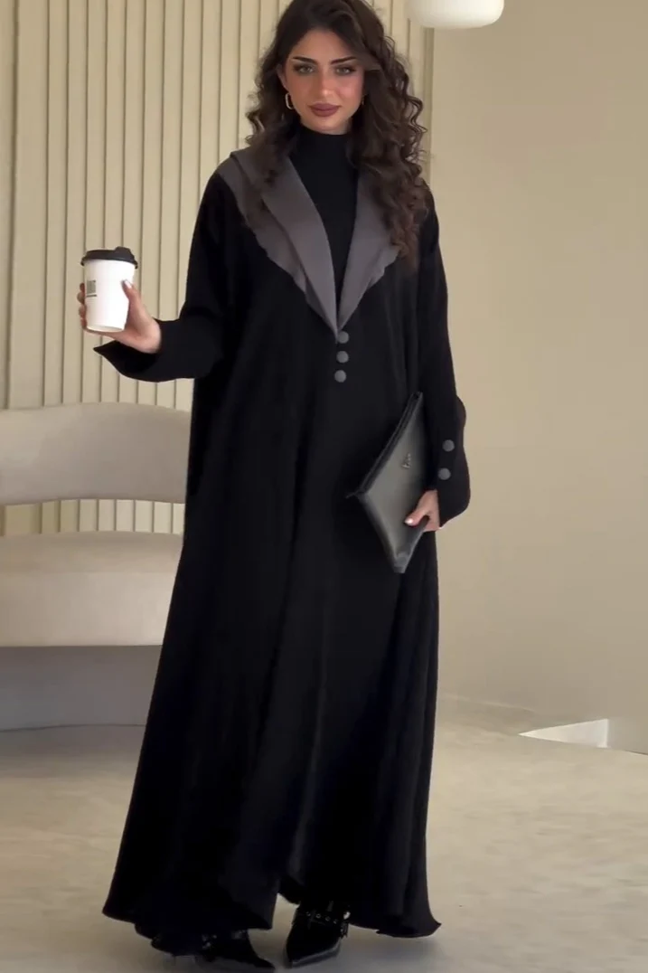 Long Contrast Color Trench Style Overcoat - Image 2
