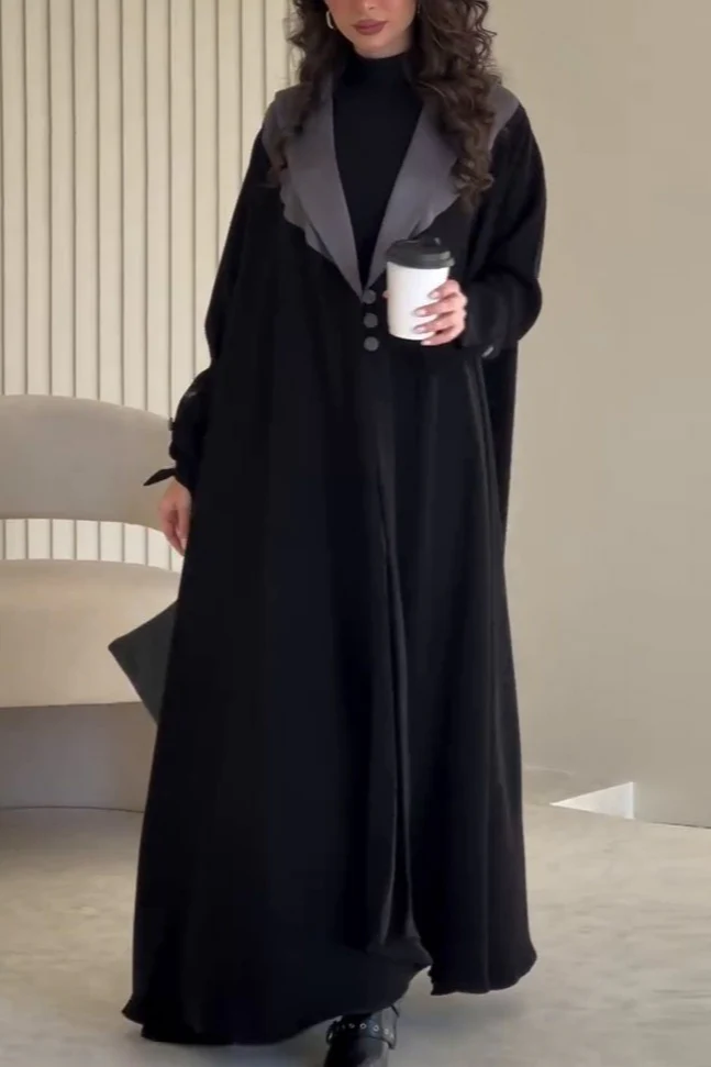 Long Contrast Color Trench Style Overcoat - Image 3