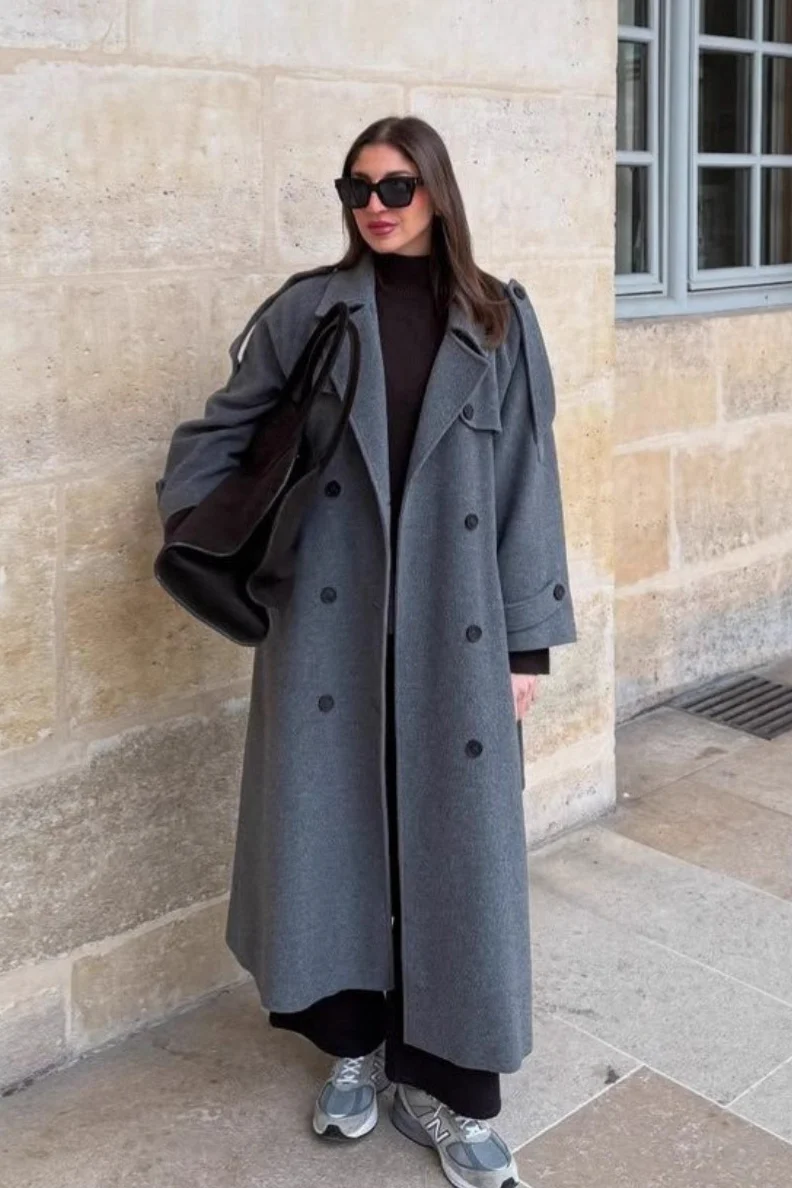 Long Line Solid Notch Collar Tied Overcoat - Image 2
