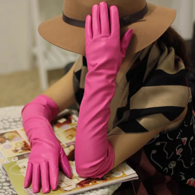 Long Opera Faux Leather Cosplay Evening Gloves - Image 8
