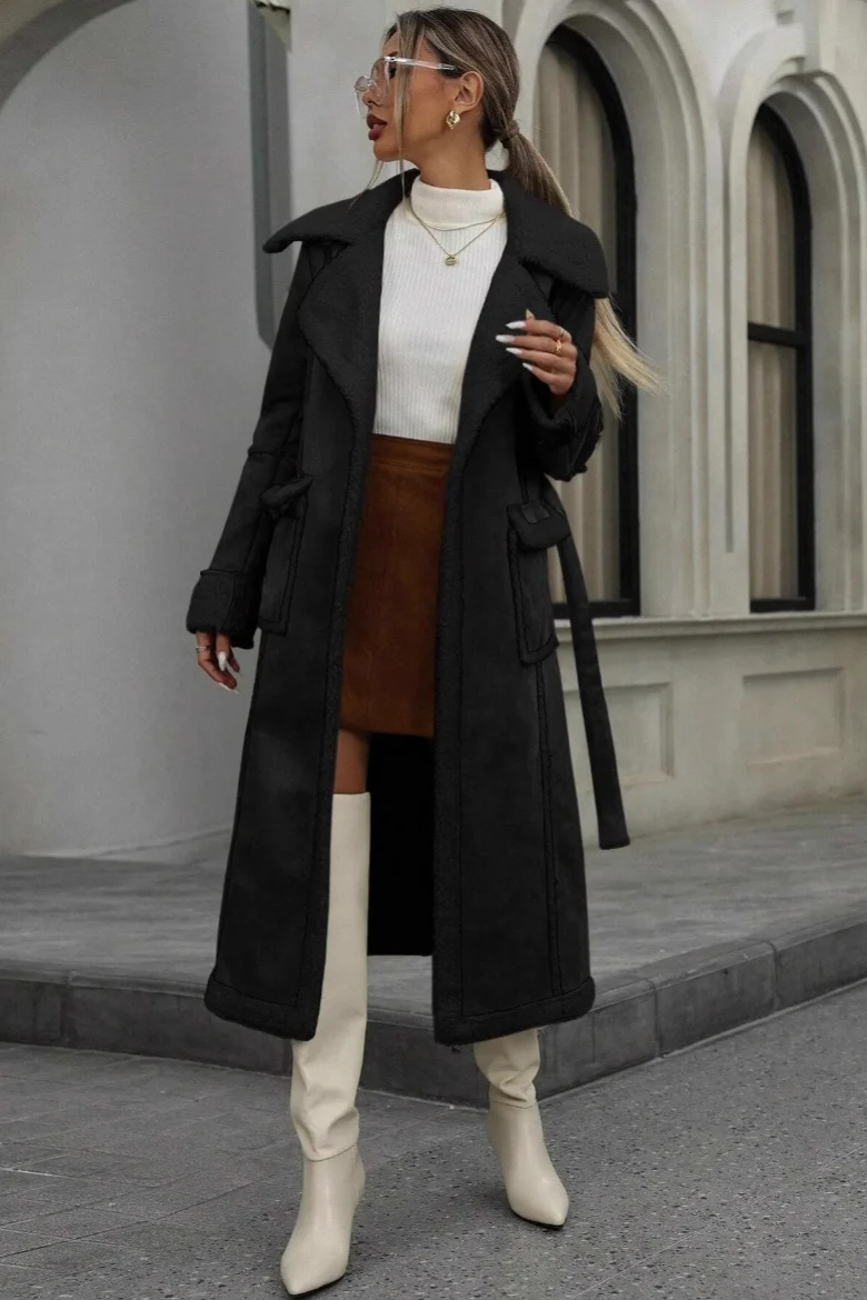 Long Shearling Lined Plush Overcoat - Image 3