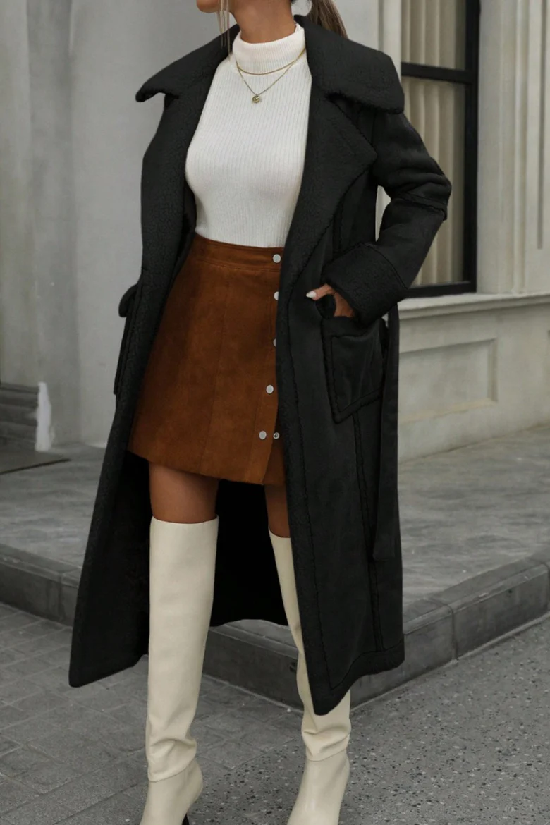 Long Shearling Lined Plush Overcoat - Image 4