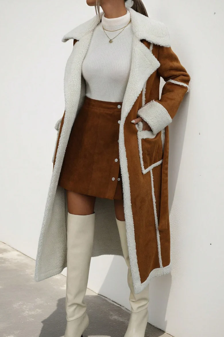 Long Shearling Lined Plush Overcoat - Image 5