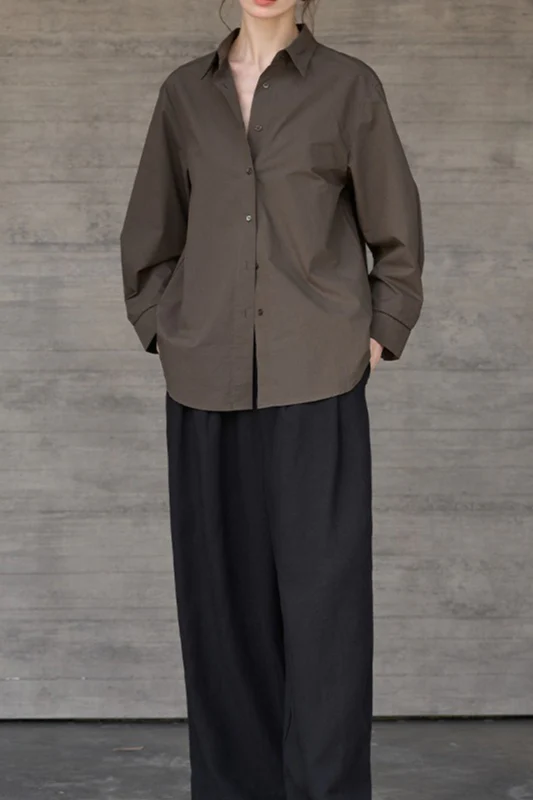 Long Sleeve Cotton Lapel Collar Blouse - Image 15