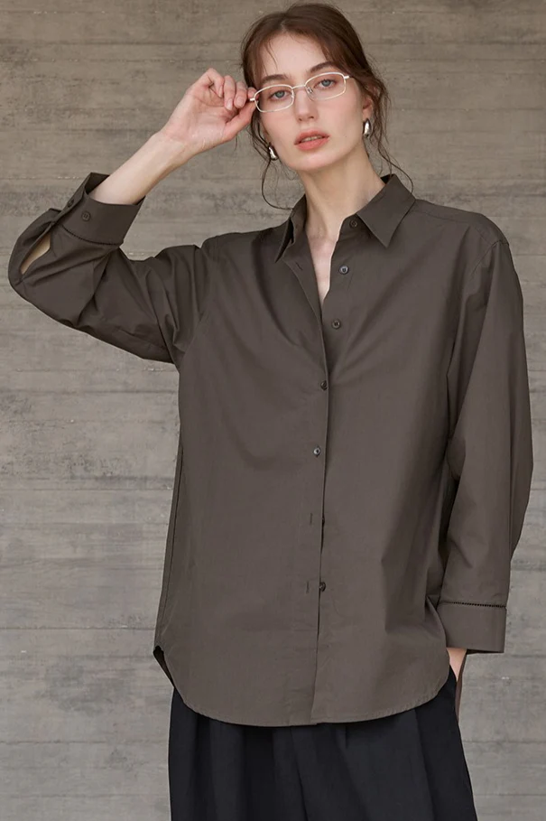 Long Sleeve Cotton Lapel Collar Blouse - Image 16