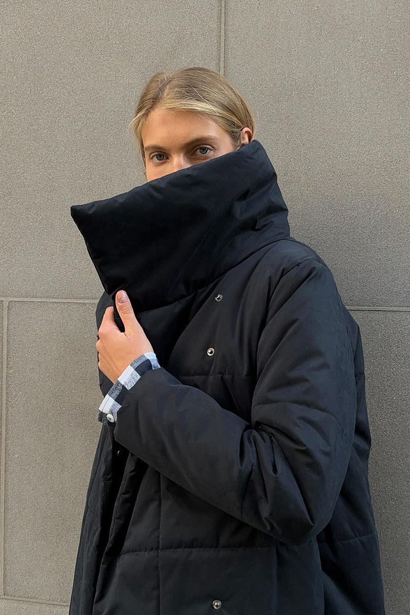 Long Stand Collar Relaxed Quilted Puffer Jacket - Image 29