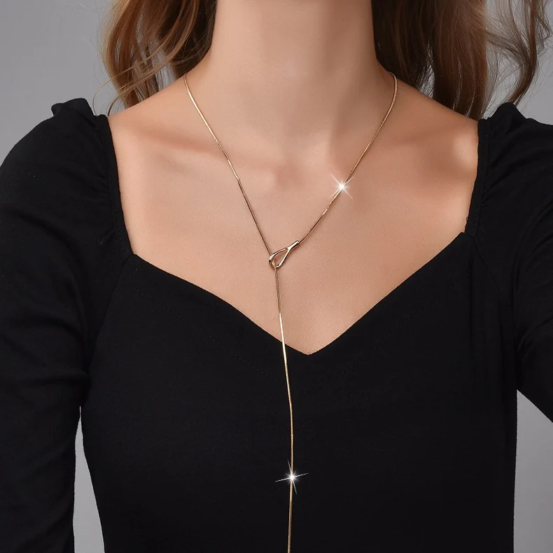 Long Teardrop Pendant Slide Chain Lariat Necklace - Image 3
