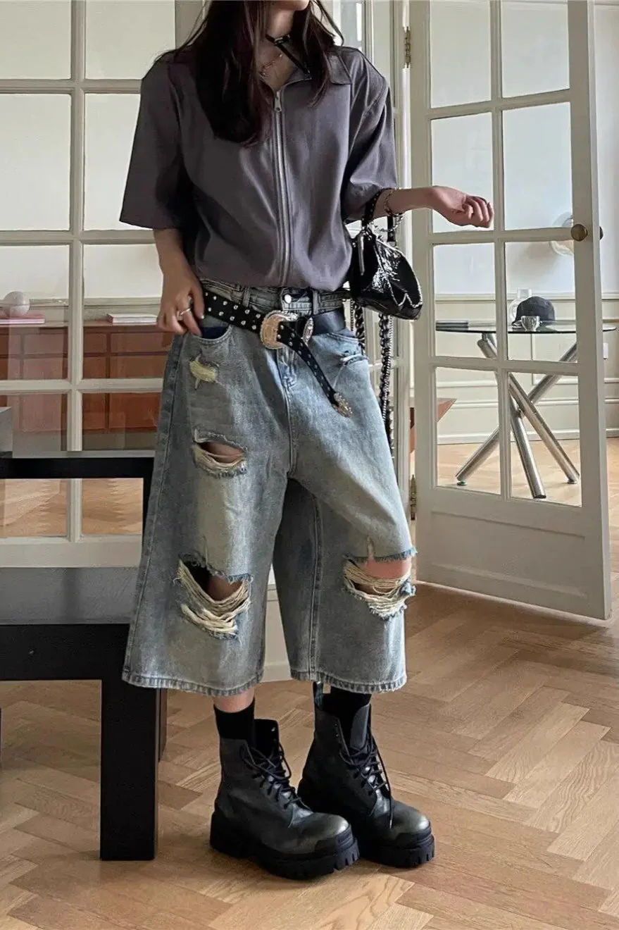 Loose Ripped Capri Wide Leg Jeans - Image 18