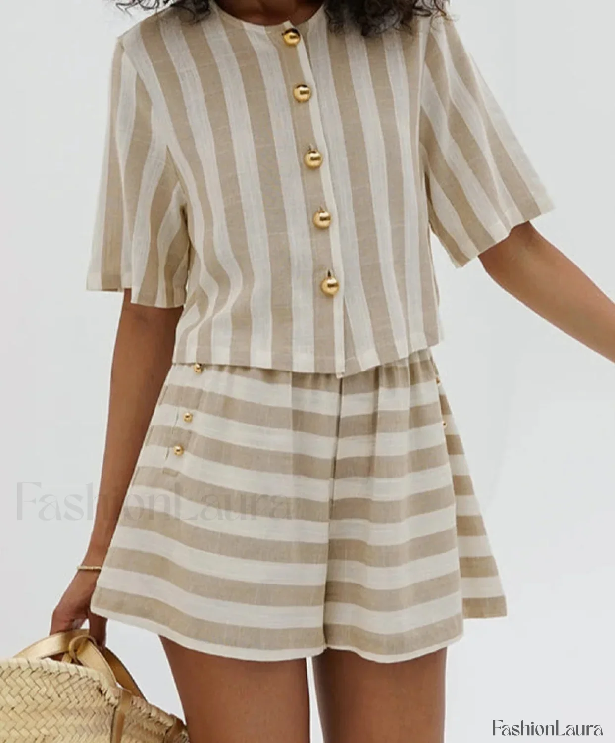Loose Stripe Shirt Shorts Two Piece Set - Image 5