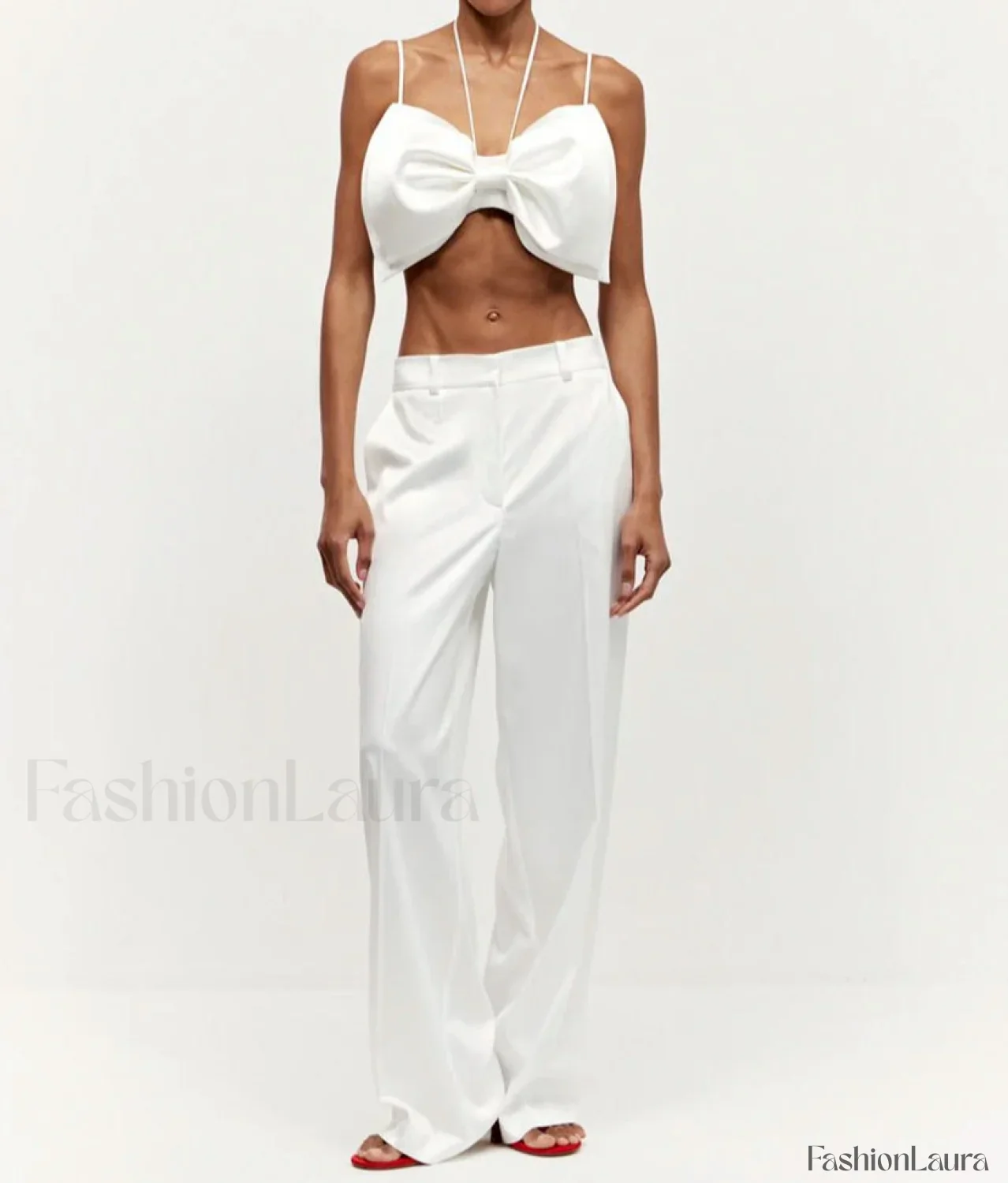 Loose White Satin Bow Skirt Two Piece Set - Image 6