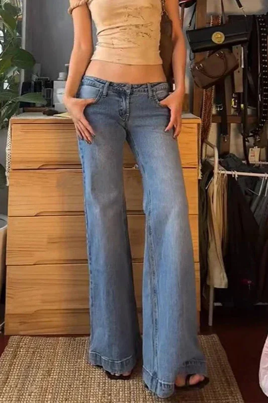 Low Waist Washed Flare Jeans - Image 6