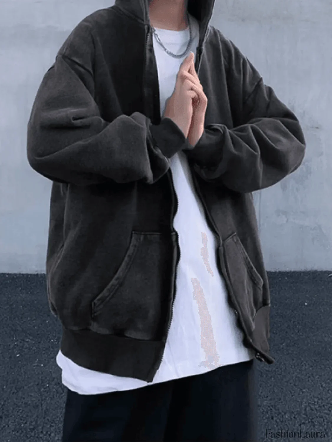 Men's Vintage Wash Black Zip-Up Hoodie - Image 10