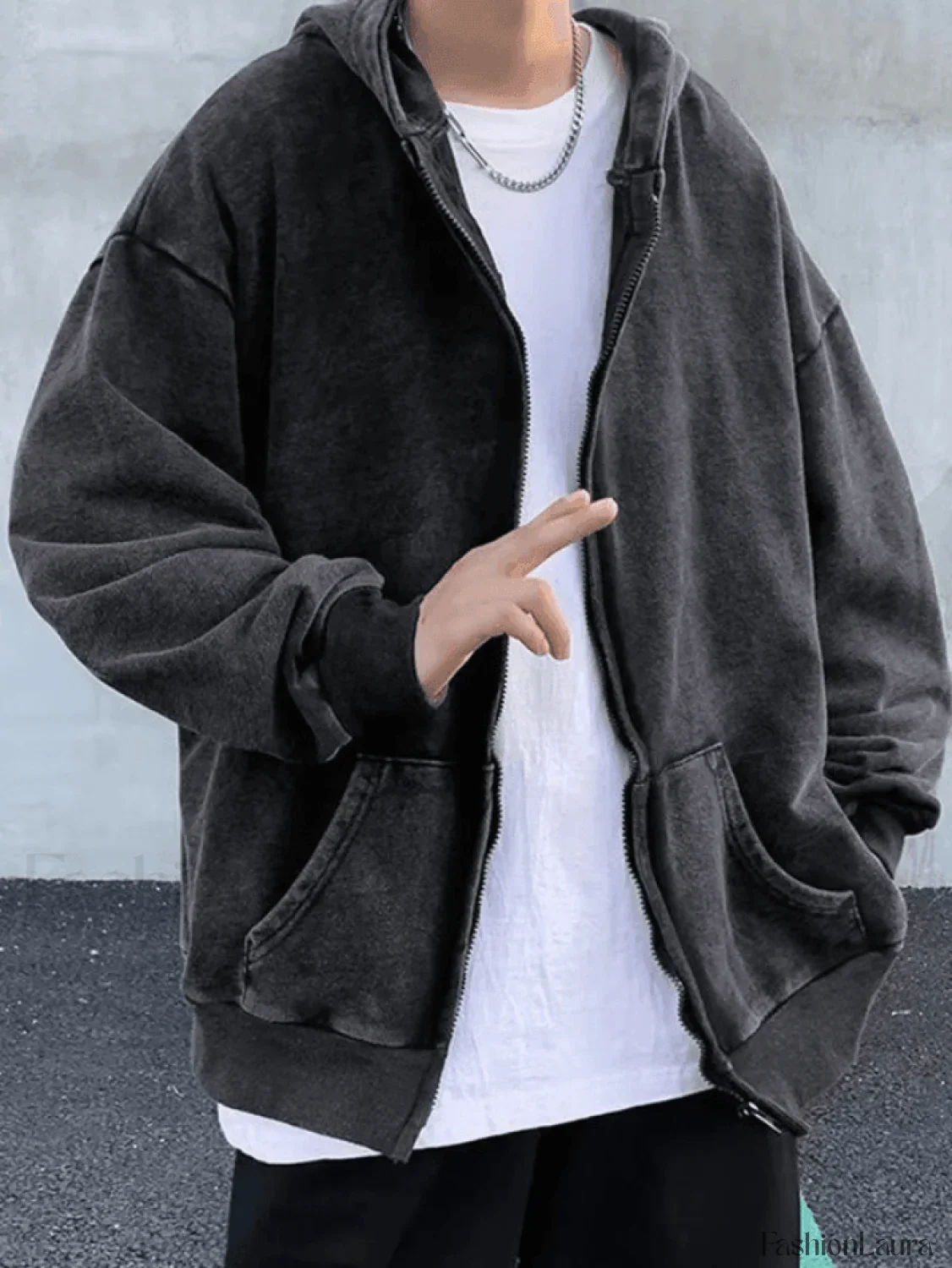 Men's Vintage Wash Black Zip-Up Hoodie - Image 12