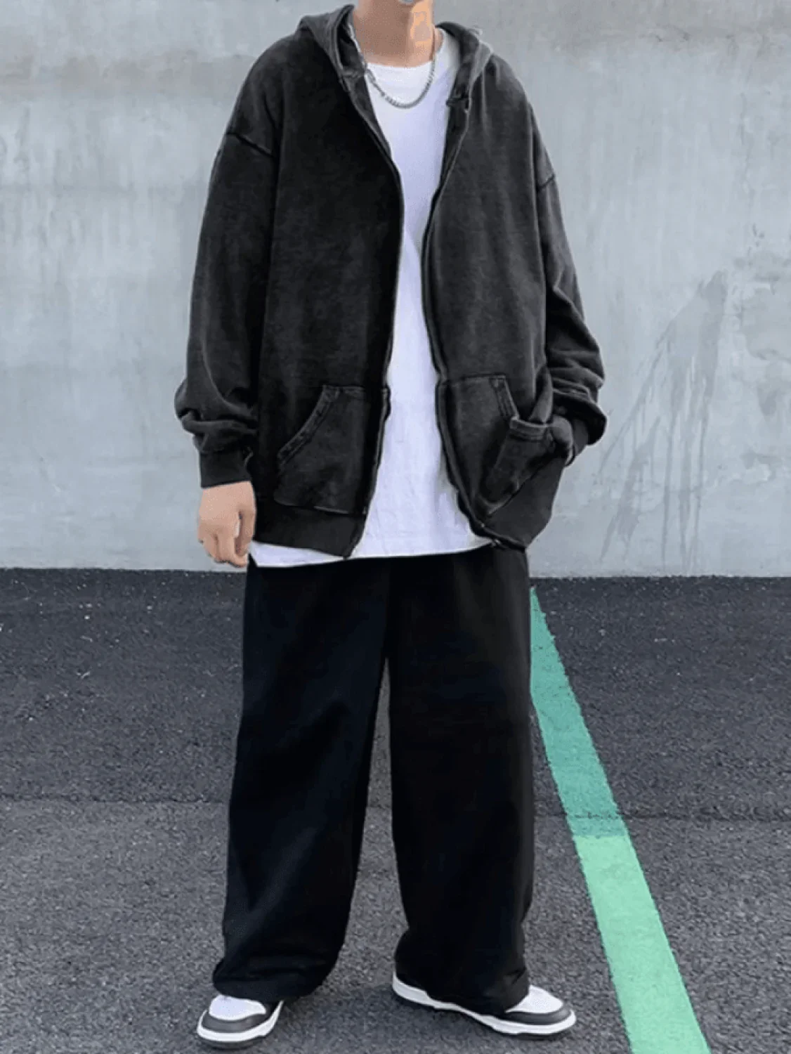 Men's Vintage Wash Black Zip-Up Hoodie - Image 5