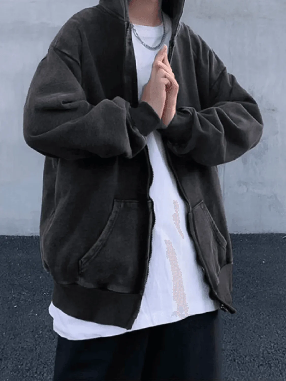 Men's Vintage Wash Black Zip-Up Hoodie - Image 6