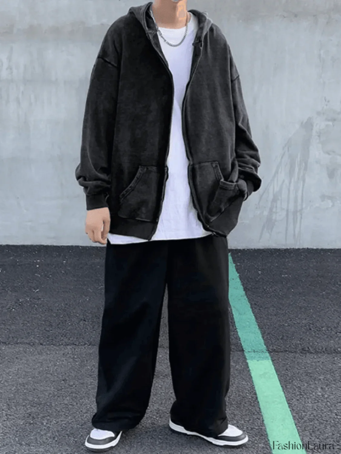 Men's Vintage Wash Black Zip-Up Hoodie - Image 9