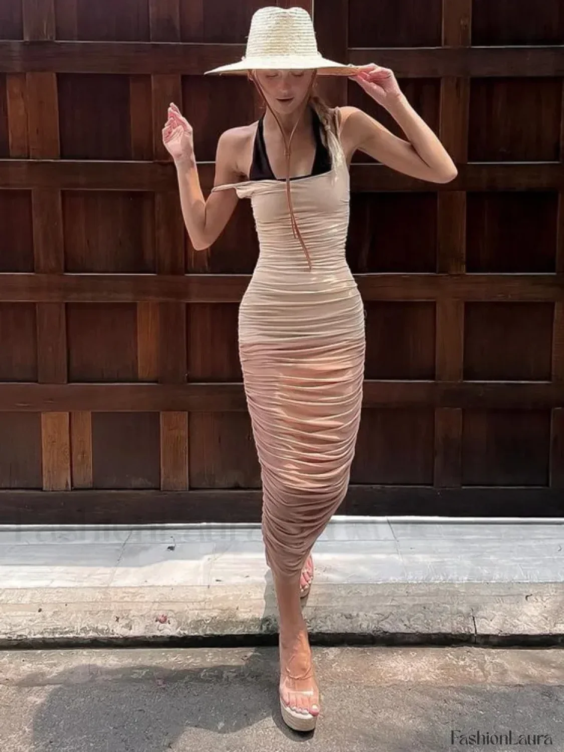 Mesh Patchwork Pleated Midi Dress - Image 16