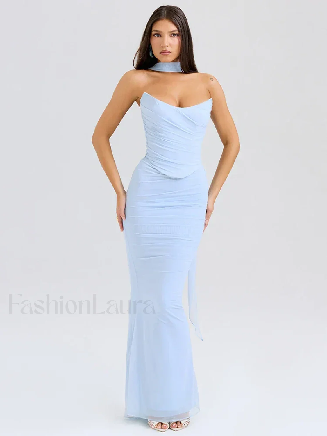Mesh Patchwork Two Piece Maxi Dress