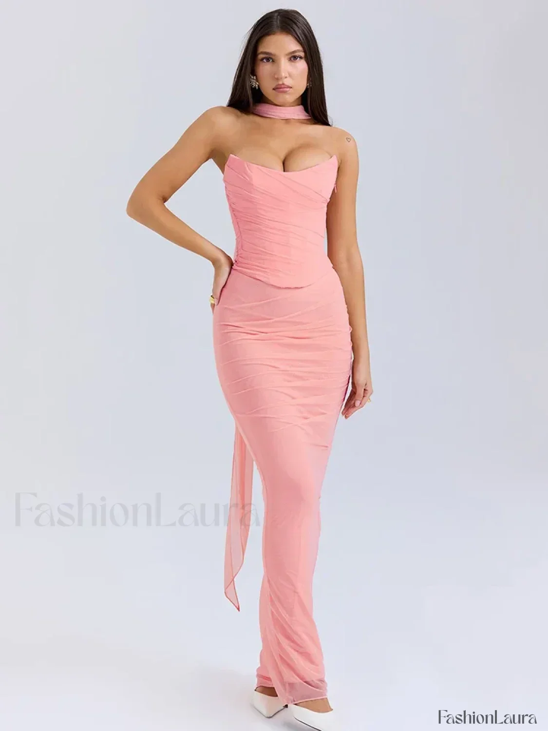 Mesh Patchwork Two Piece Maxi Dress - Image 11