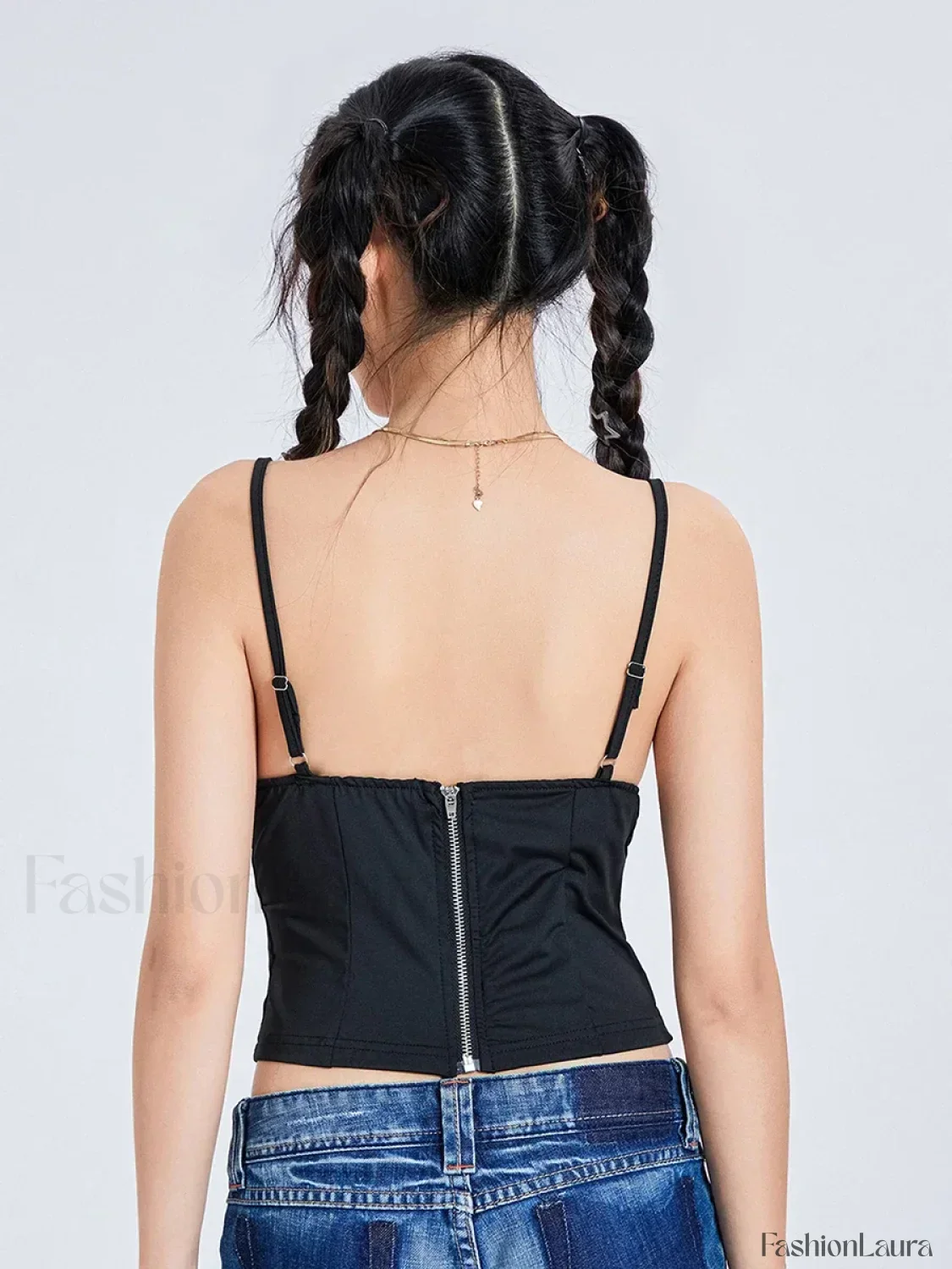 Mesh Spaghetti Backless Crop Top - Image 12